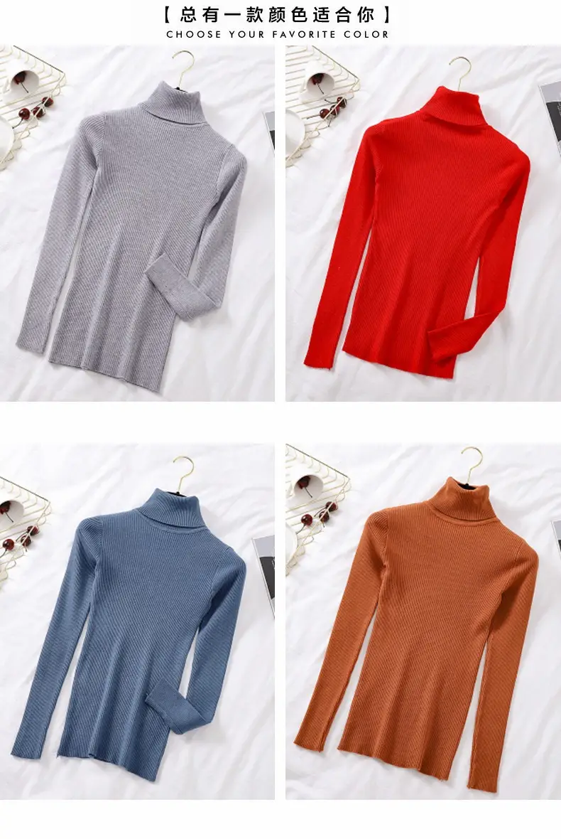 Women Green Knitted Turtleneck Sweater All Season — feature 5