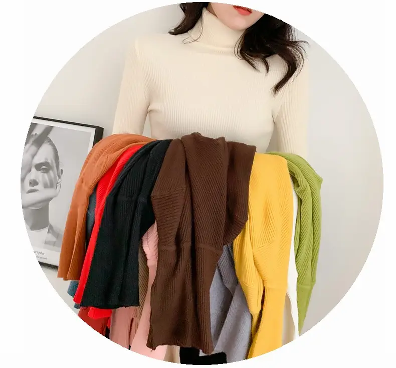 Women Green Knitted Turtleneck Sweater All Season — feature 6