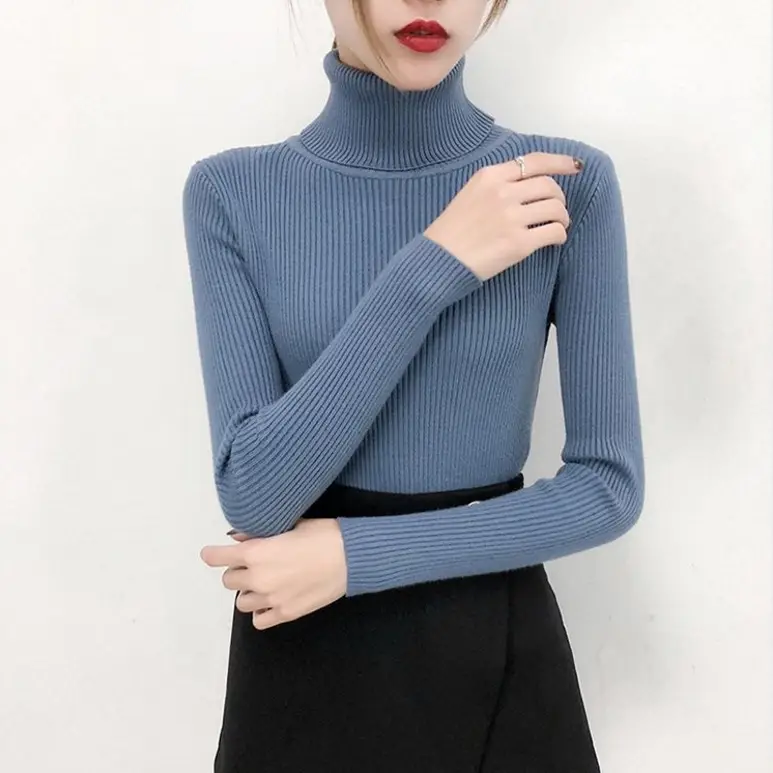 Women Green Knitted Turtleneck Sweater All Season