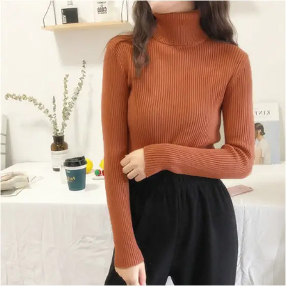 Women Green Knitted Turtleneck Sweater All Season
