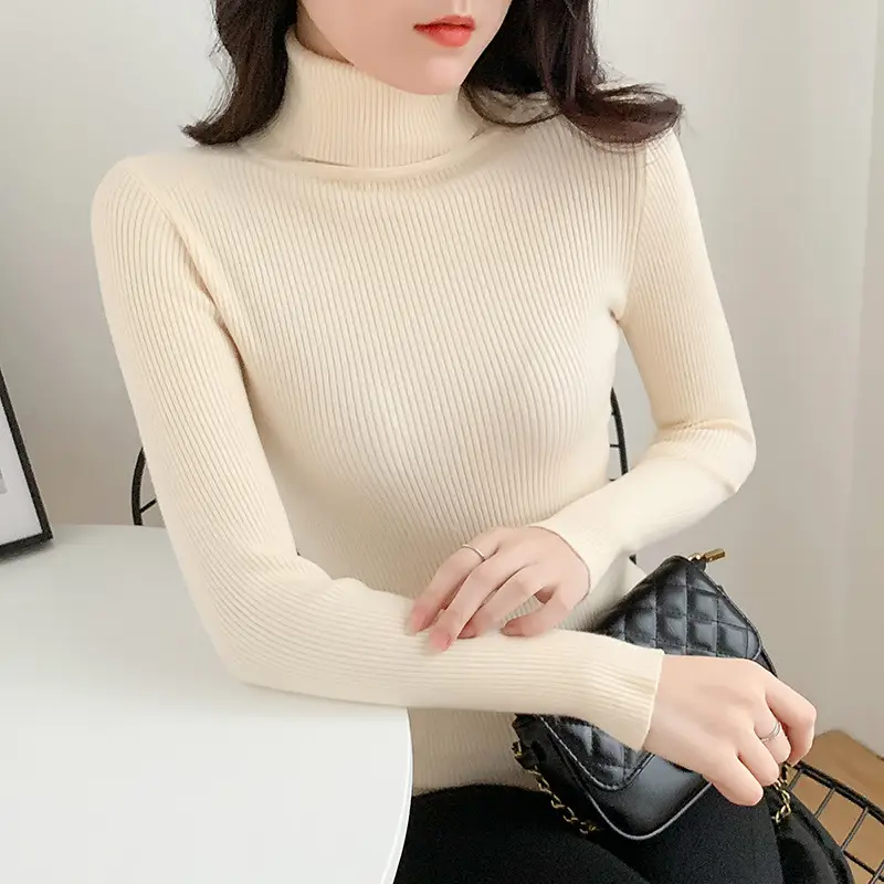 Women Green Knitted Turtleneck Sweater All Season