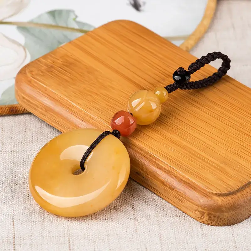 Natural Xinjiang Jade Ping An Buckle Mobile Phone Pendant - Image 2