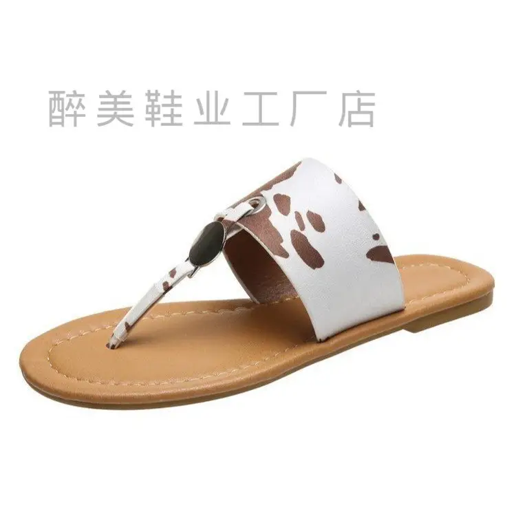 Cow Print Square Heel Sandals Women Large