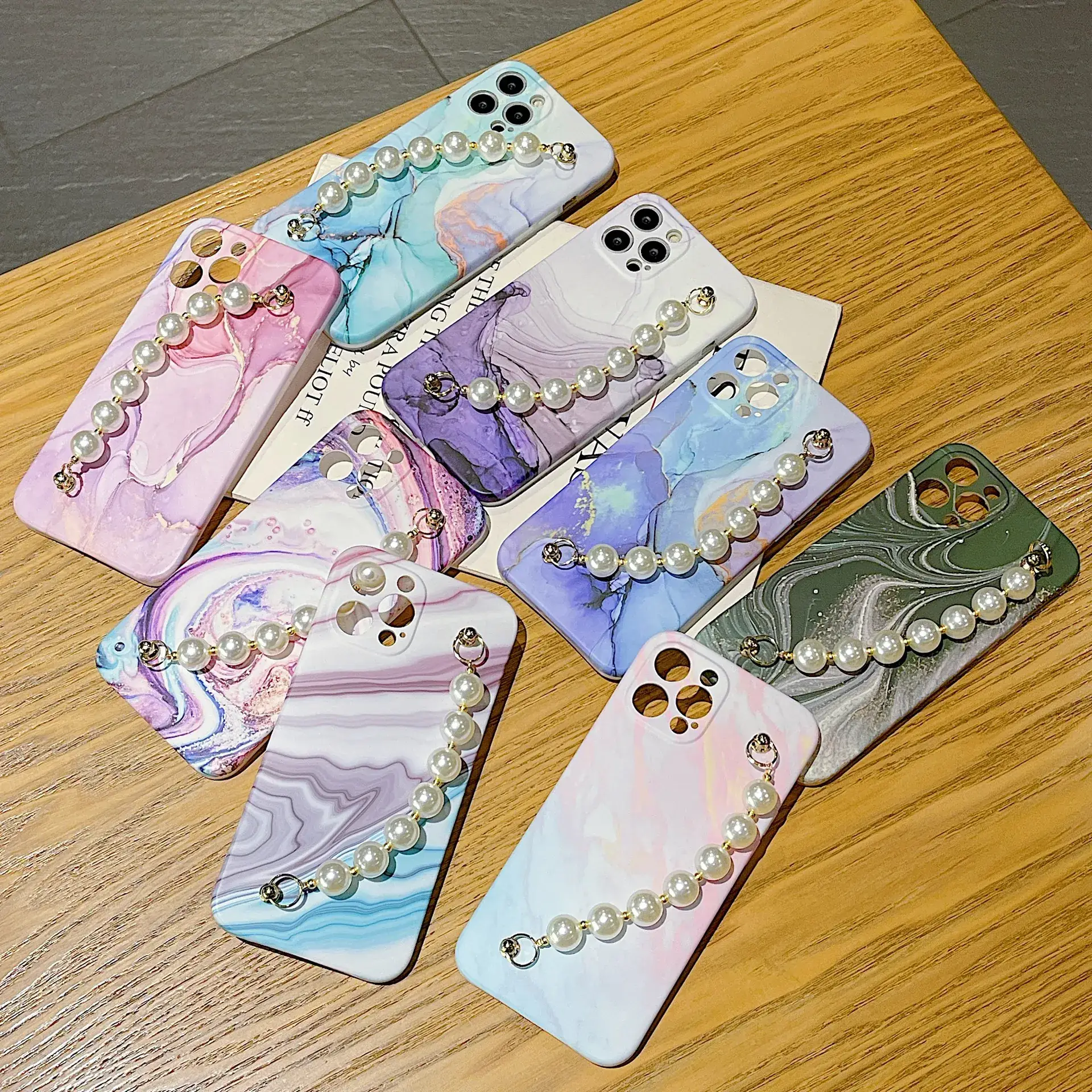 Colorful Marble Pearl Chain iPhone17 Promax Case - Image 9