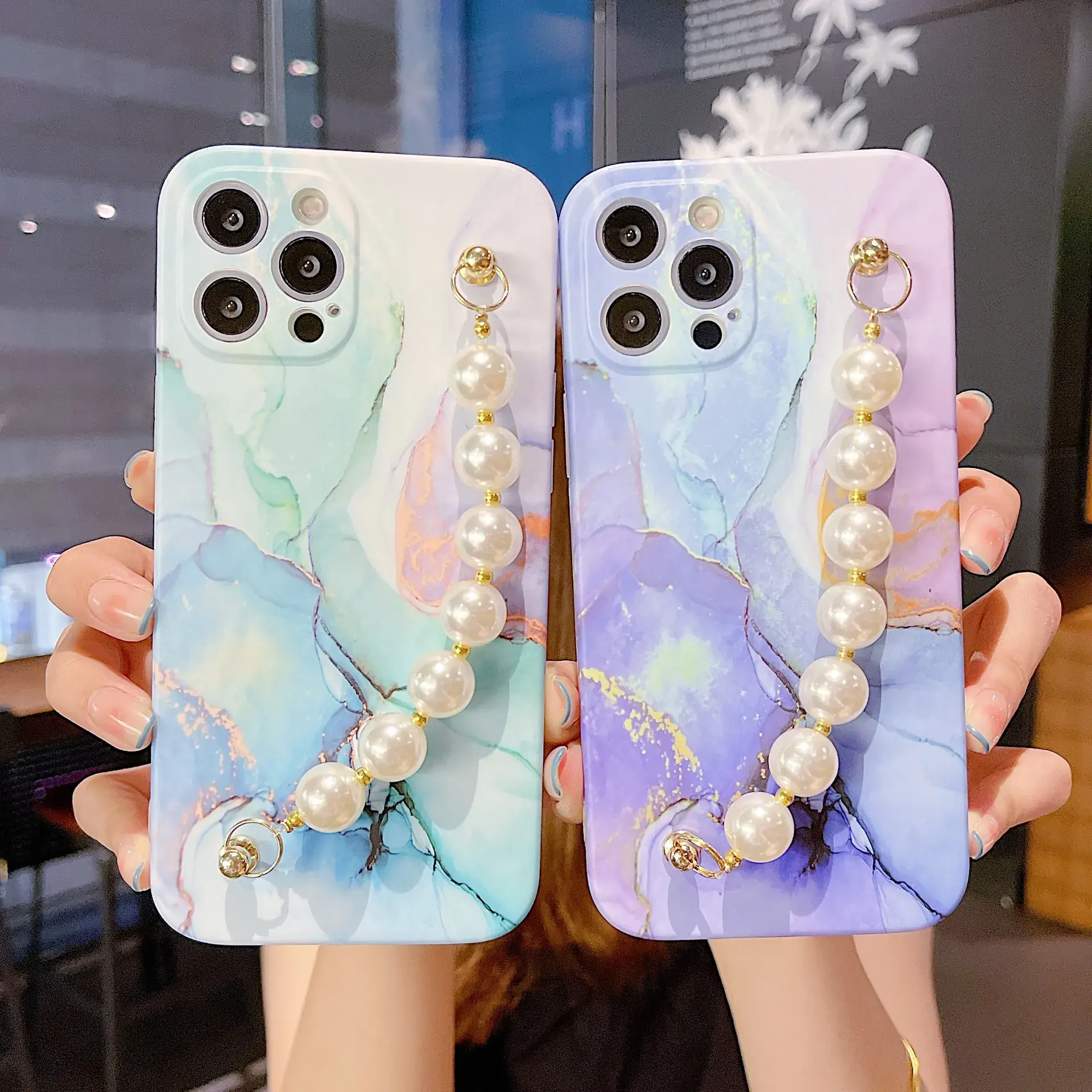 Colorful Marble Pearl Chain iPhone17 Promax Case - Image 10