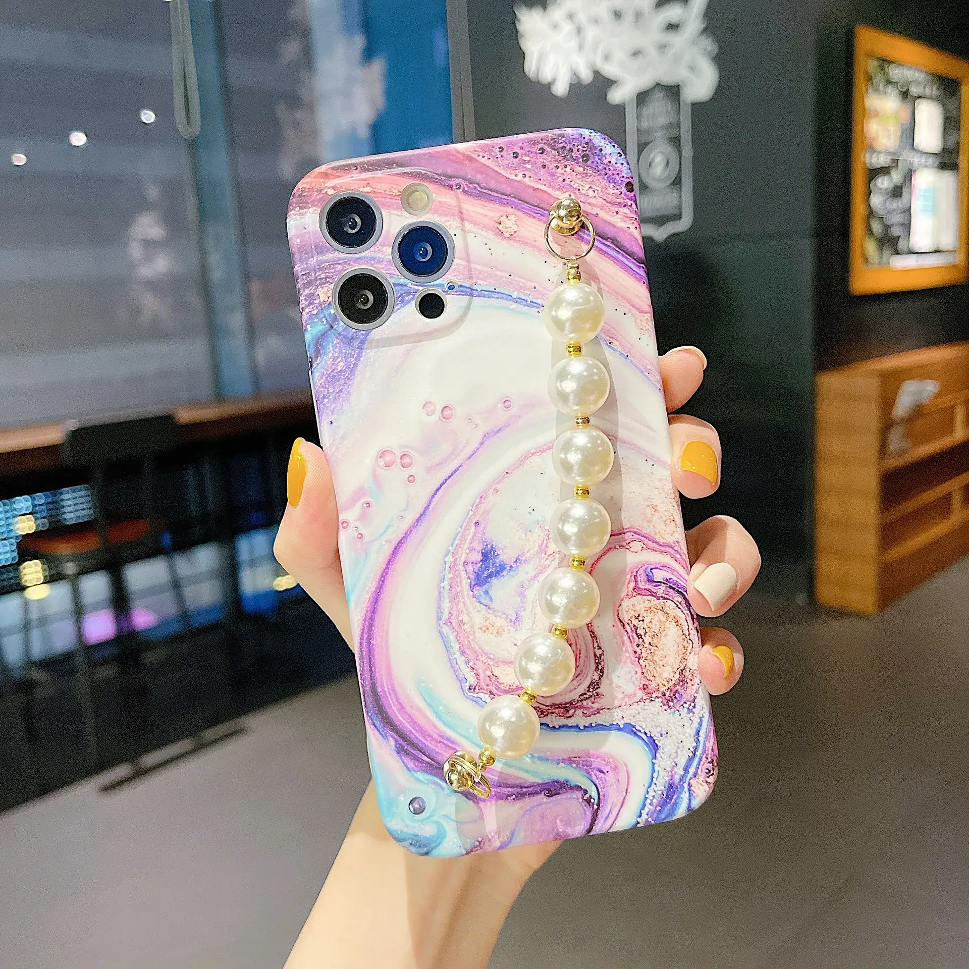 Colorful Marble Pearl Chain iPhone17 Promax Case - Image 3