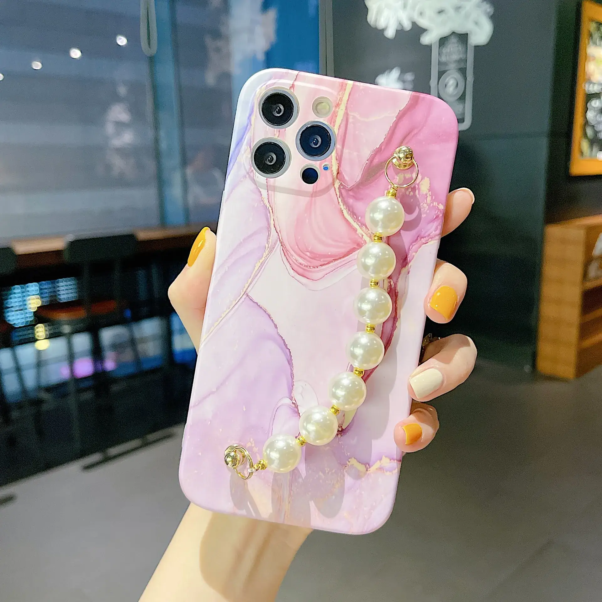 Colorful Marble Pearl Chain iPhone17 Promax Case - Image 4