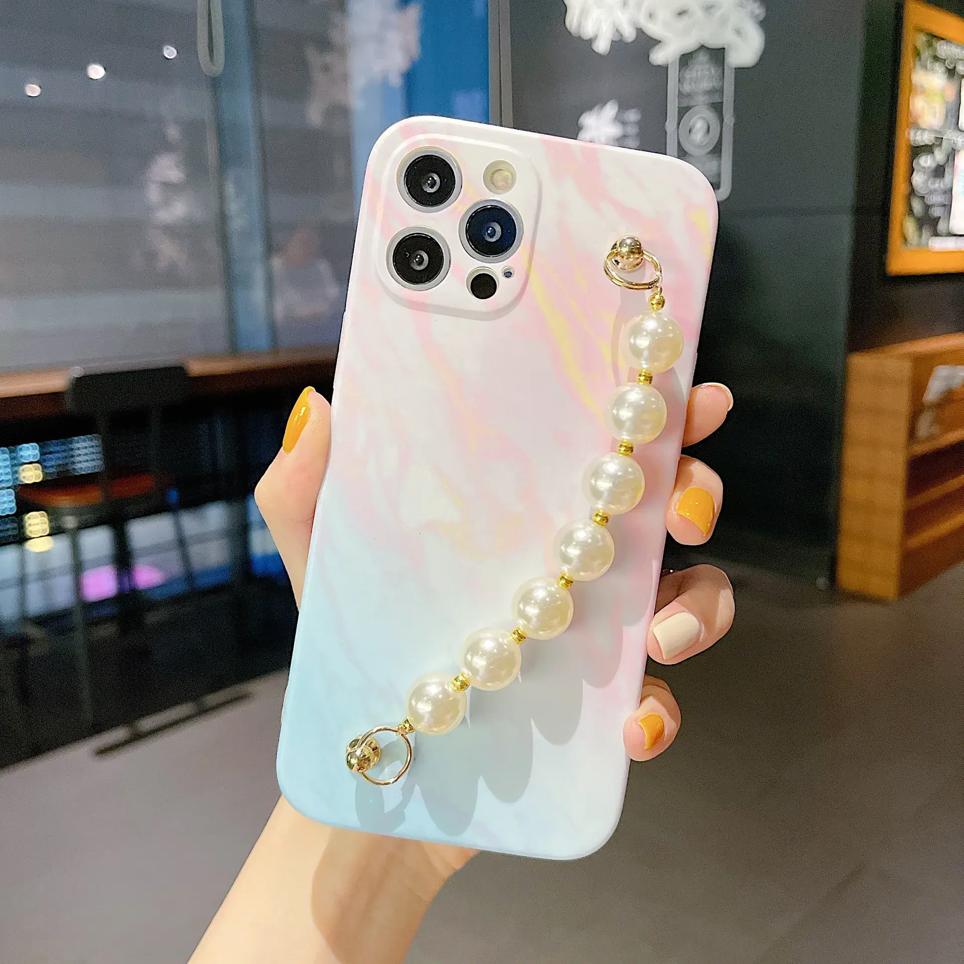 Colorful Marble Pearl Chain iPhone17 Promax Case - Image 5