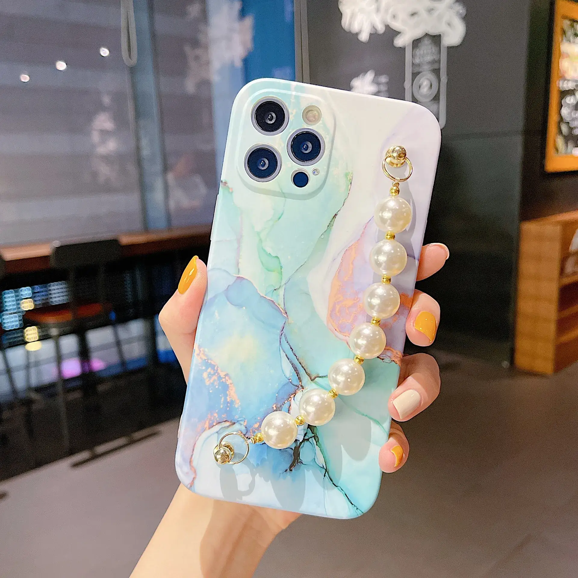 Colorful Marble Pearl Chain iPhone17 Promax Case - Image 6