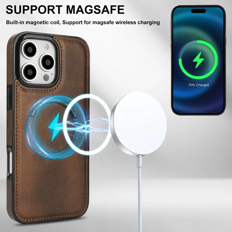 Magnetic Phone Case for iPhone 17 Pro Max Brown Leather - Image 11