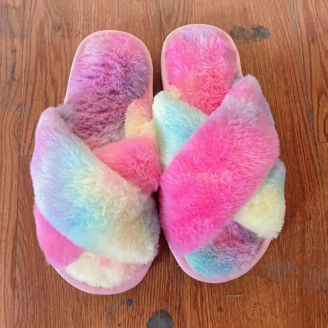 Amazon Slippers Winter Plush Cross-Strap Cotton Indoor Warm Plus Large Fur Slippers Women's High and Low Imitation Rabbit Fur