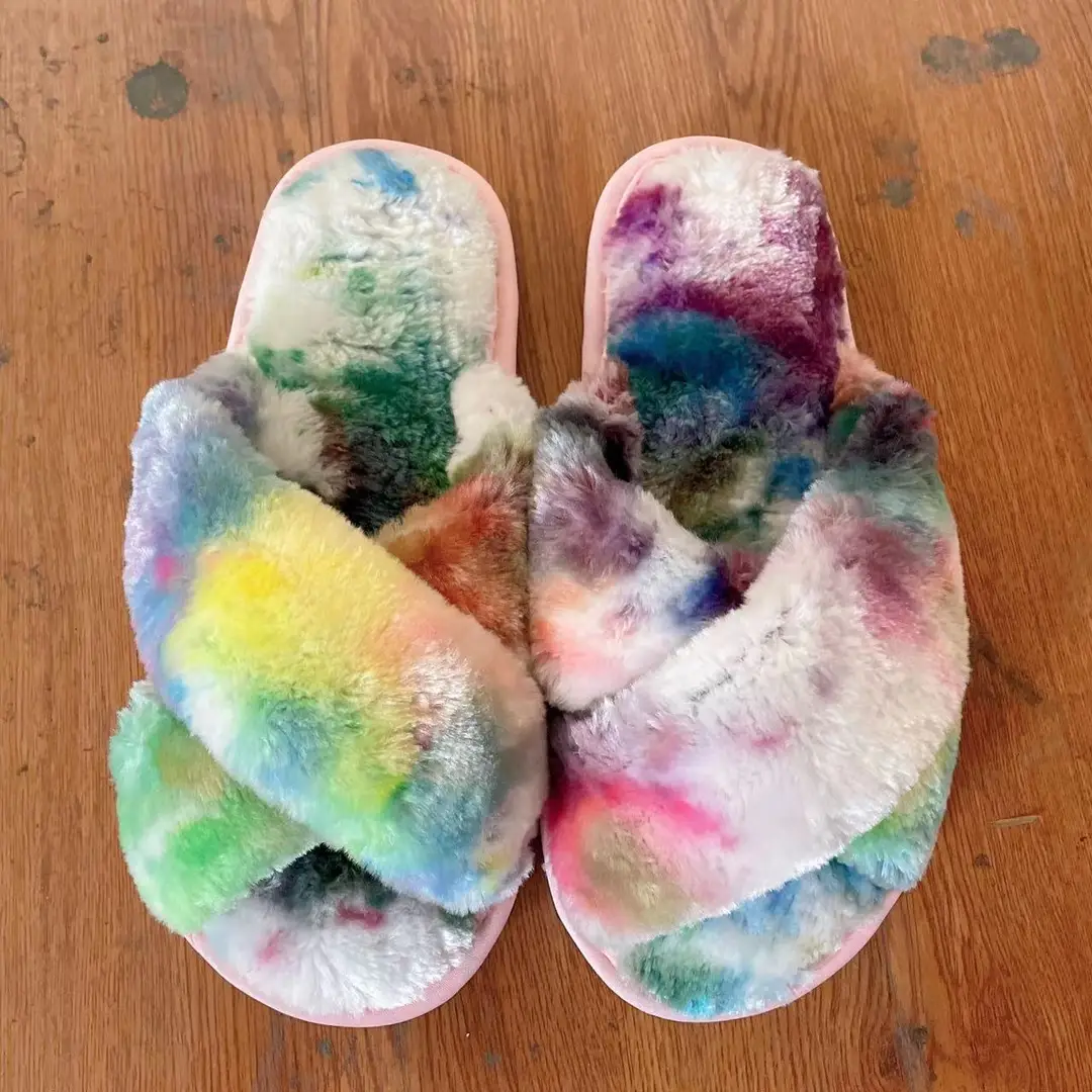 Amazon Slippers Winter Plush Cross-Strap Cotton Indoor Warm Plus Large Fur Slippers Women's High and Low Imitation Rabbit Fur