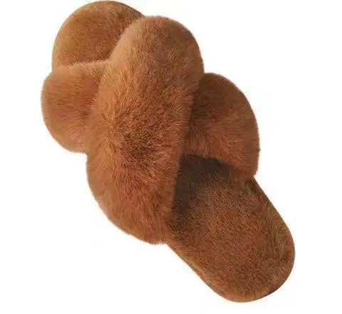 Amazon Slippers Winter Plush Cross-Strap Cotton Indoor Warm Plus Large Fur Slippers Women's High and Low Imitation Rabbit Fur