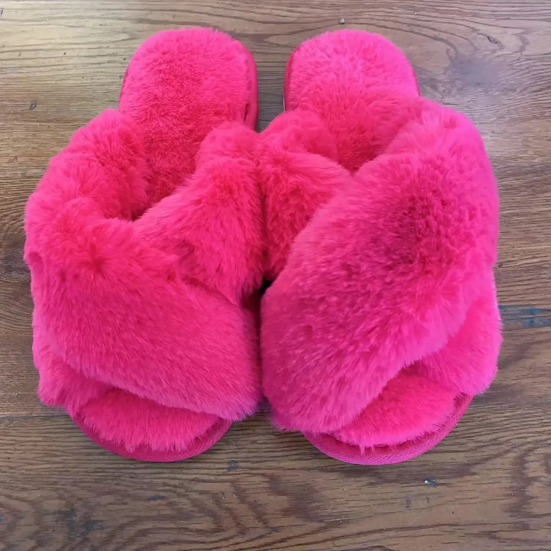 Amazon Slippers Winter Plush Cross-Strap Cotton Indoor Warm Plus Large Fur Slippers Women's High and Low Imitation Rabbit Fur