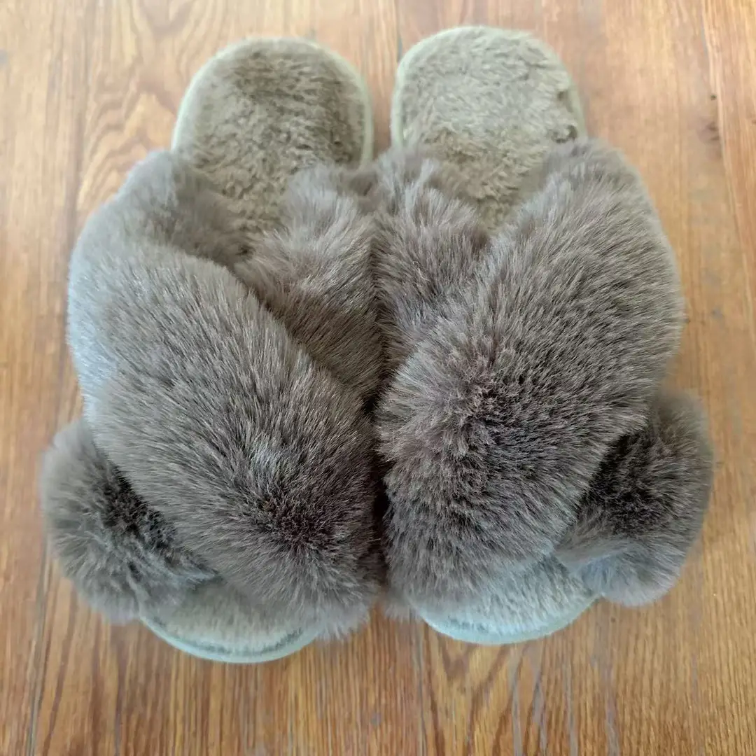 Amazon Slippers Winter Plush Cross-Strap Cotton Indoor Warm Plus Large Fur Slippers Women's High and Low Imitation Rabbit Fur