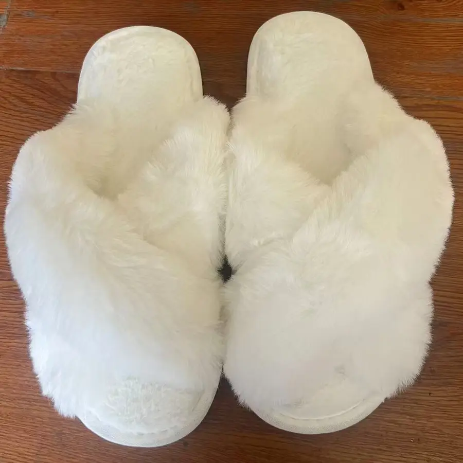 Amazon Slippers Winter Plush Cross-Strap Cotton Indoor Warm Plus Large Fur Slippers Women's High and Low Imitation Rabbit Fur