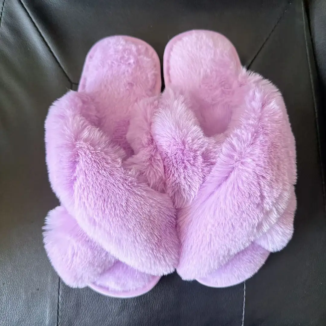 Amazon Slippers Winter Plush Cross-Strap Cotton Indoor Warm Plus Large Fur Slippers Women's High and Low Imitation Rabbit Fur