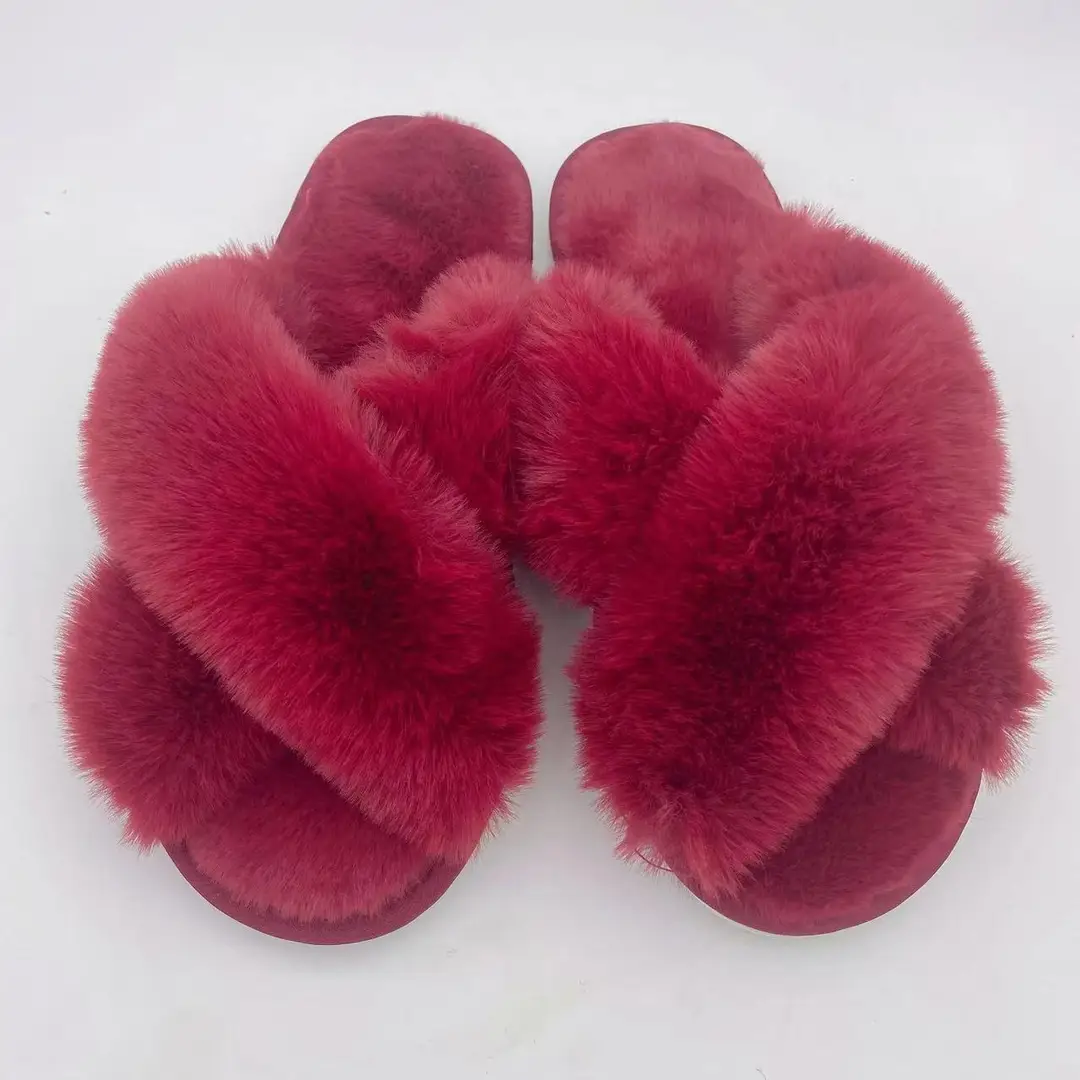 Amazon Slippers Winter Plush Cross-Strap Cotton Indoor Warm Plus Large Fur Slippers Women's High and Low Imitation Rabbit Fur
