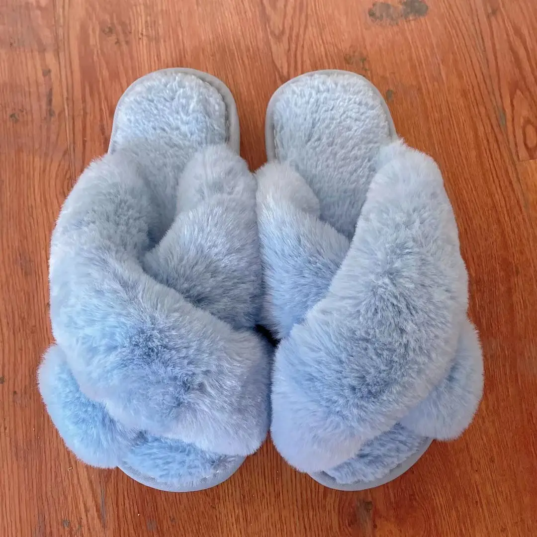 Amazon Slippers Winter Plush Cross-Strap Cotton Indoor Warm Plus Large Fur Slippers Women's High and Low Imitation Rabbit Fur