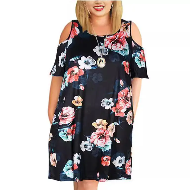 Women Floral Printed Dress Large Off-shoulder Summer Wear - Image 18