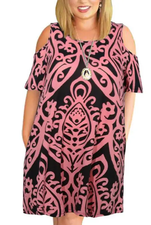 Women Floral Printed Dress Large Off-shoulder Summer Wear - Image 3