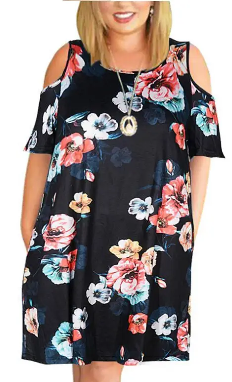 Women Floral Printed Dress Large Off-shoulder Summer Wear - Image 8