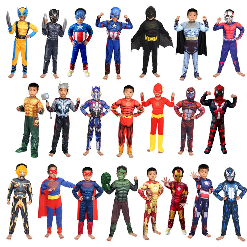 Cos Children's Clothes Captain America Hulk Steel Bat Spider The Flash Muscle Show Performance suit