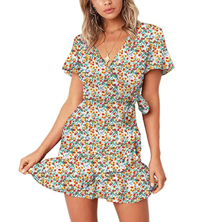 Green Lace-Up Ruffle Summer Dress for Women - Image 17