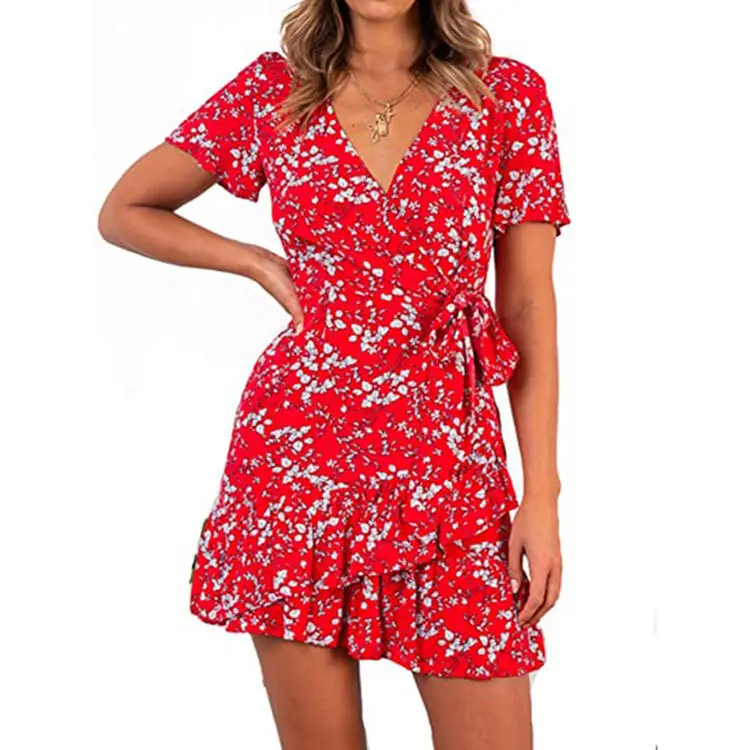 Green Lace-Up Ruffle Summer Dress for Women - Image 11
