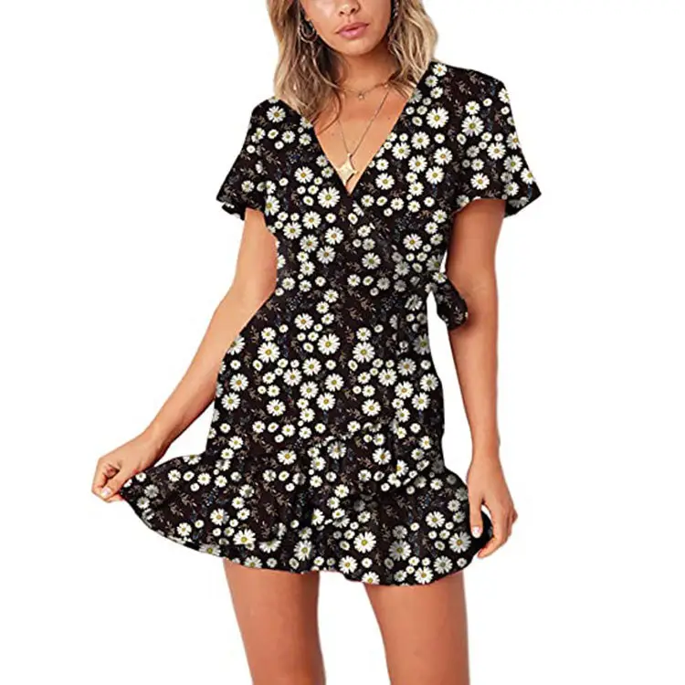 Green Lace-Up Ruffle Summer Dress for Women - Image 12