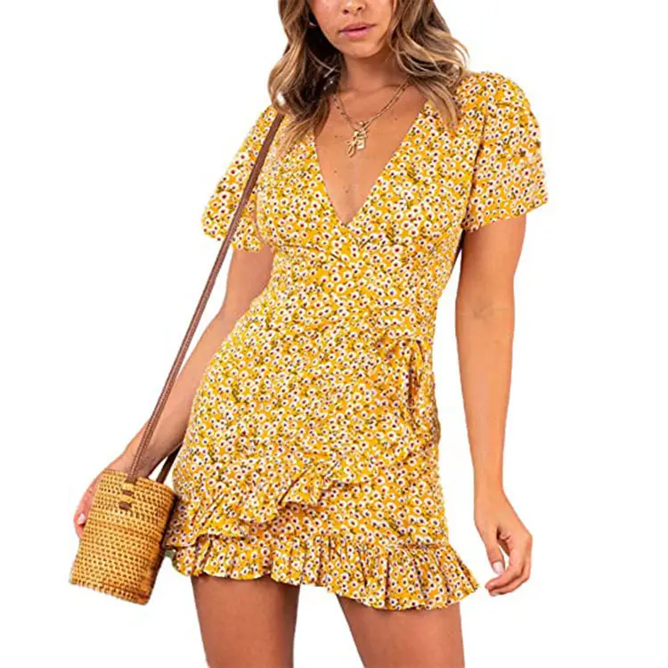 Green Lace-Up Ruffle Summer Dress for Women - Image 6