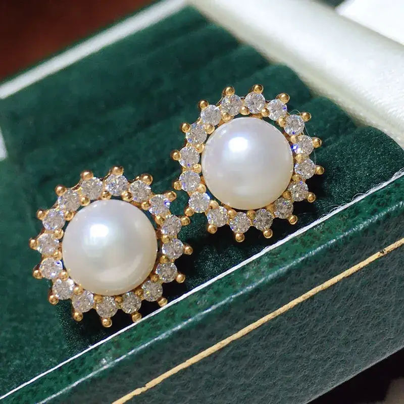 Freshwater Pearl Set 7-10mm White Pendant Earrings Ring Four-Piece Set - Image 3
