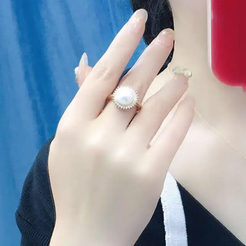 Freshwater Pearl Set 7-10mm White Pendant Earrings Ring Four-Piece Set - Image 4