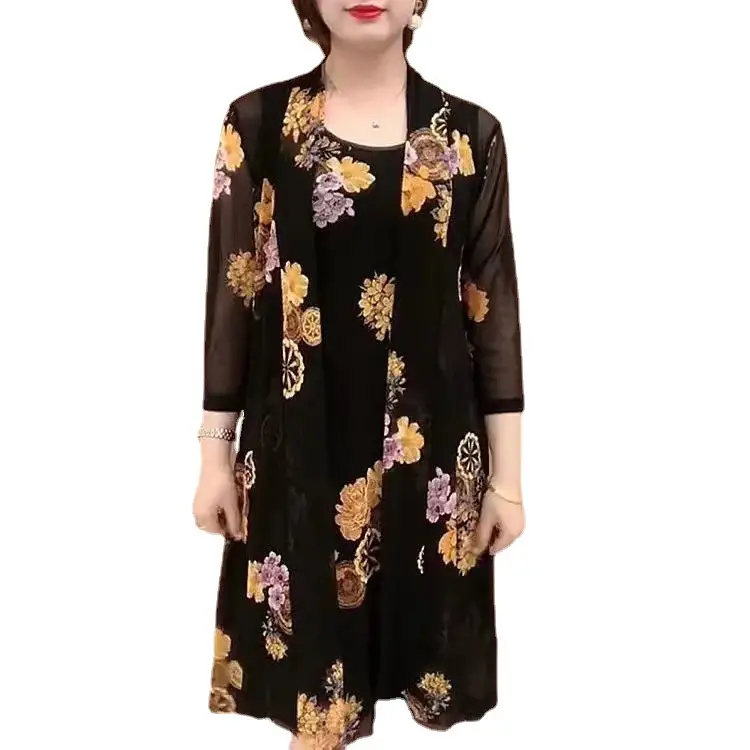 Black Floral 2-Piece Dress for Women 40-50 Yrs