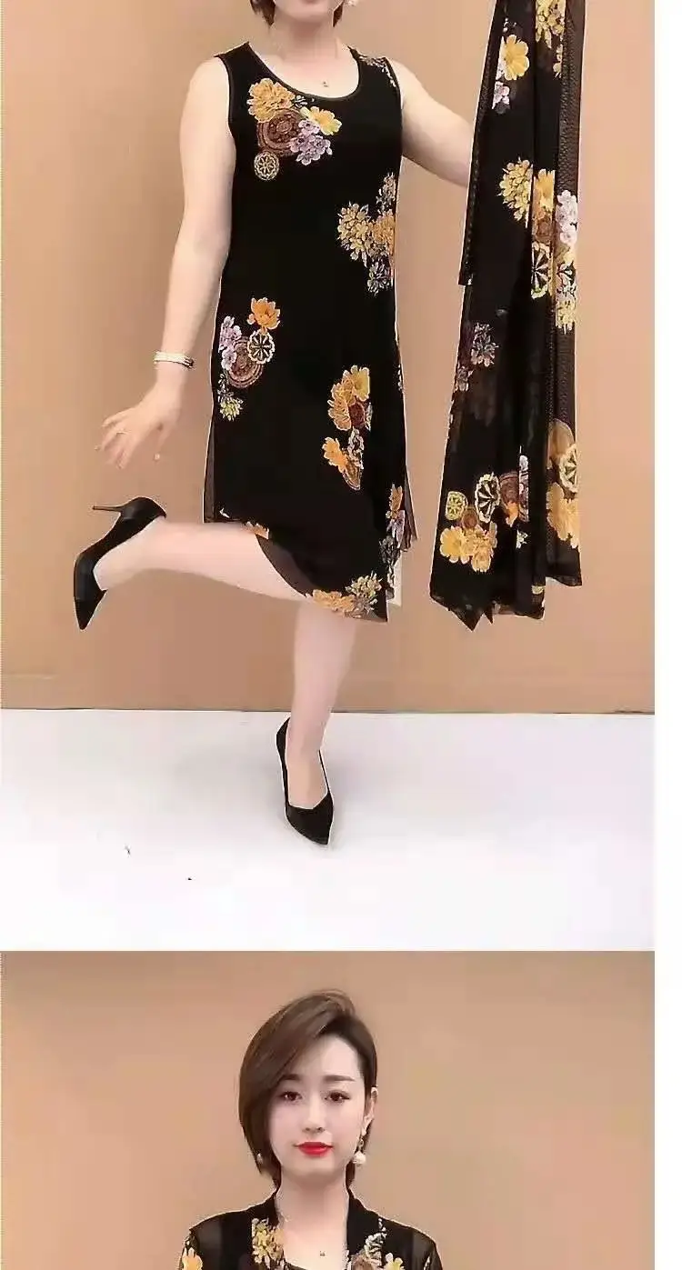 Black Floral 2-Piece Dress for Women 40-50 Yrs — feature 2
