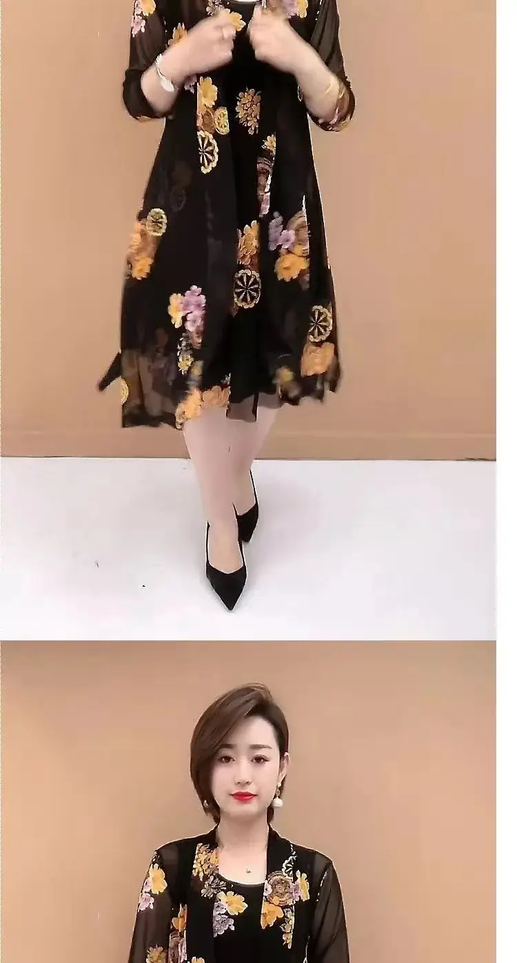 Black Floral 2-Piece Dress for Women 40-50 Yrs — feature 3