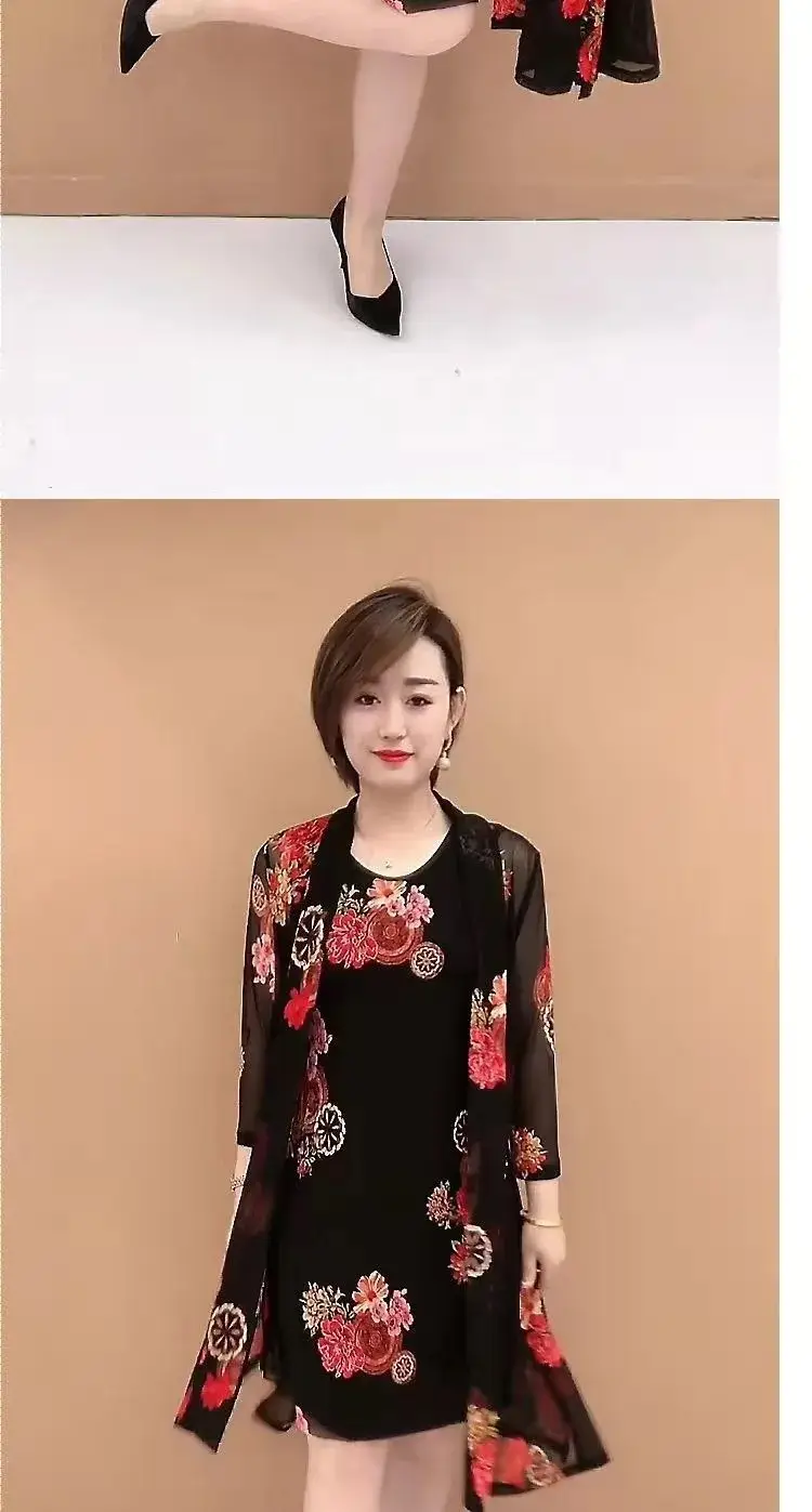 Black Floral 2-Piece Dress for Women 40-50 Yrs — feature 6