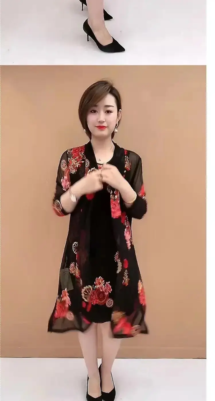 Black Floral 2-Piece Dress for Women 40-50 Yrs — feature 8