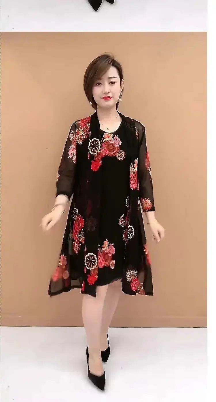 Black Floral 2-Piece Dress for Women 40-50 Yrs — feature 9