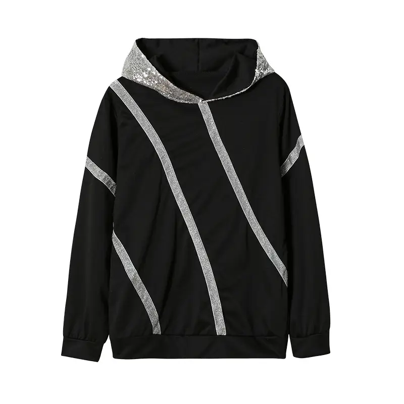 Black Sequin Hooded Sweatshirt Women Fall Winter - Image 6