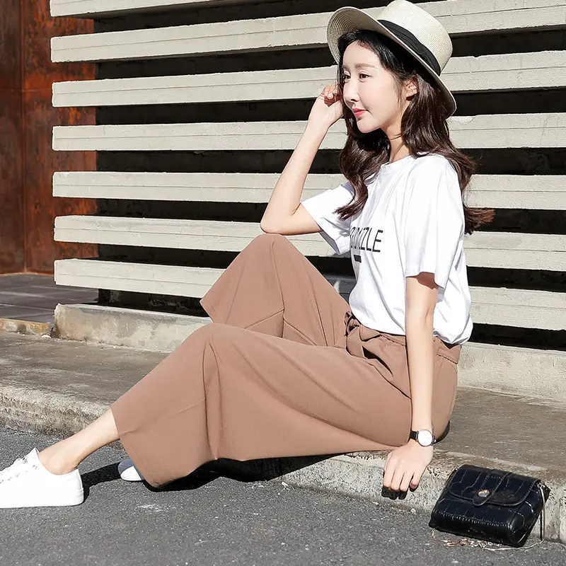 Women Wide Leg Pants Brown Chiffon 2023 Spring - Image 7