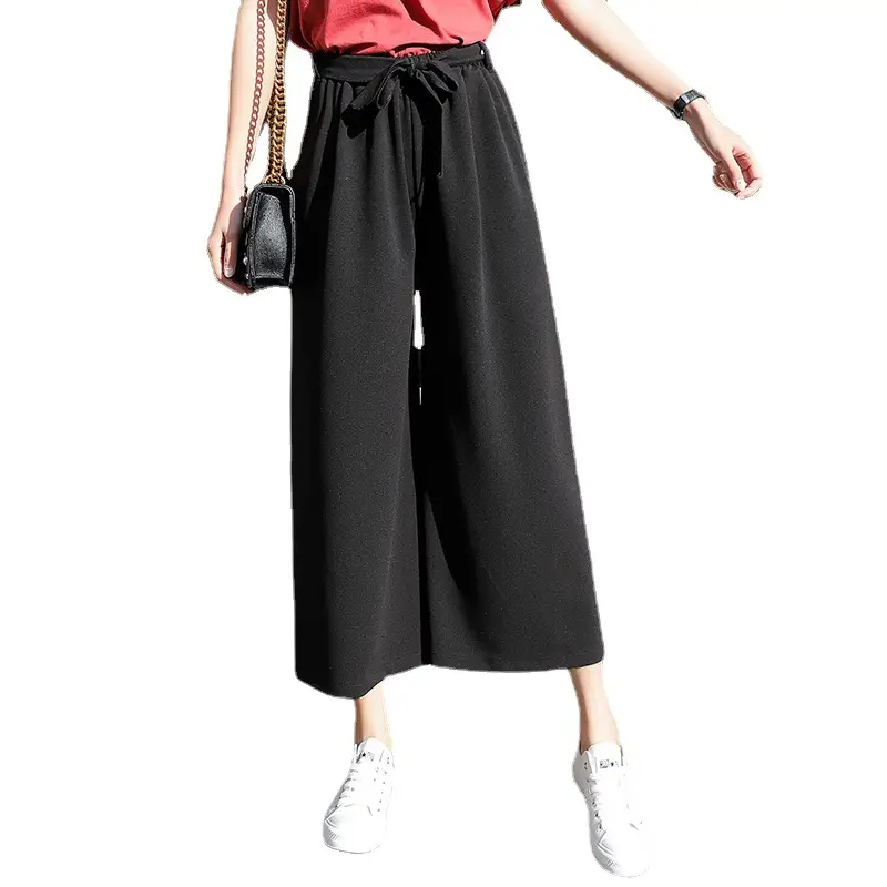 Women Wide Leg Pants Brown Chiffon 2023 Spring - Image 8