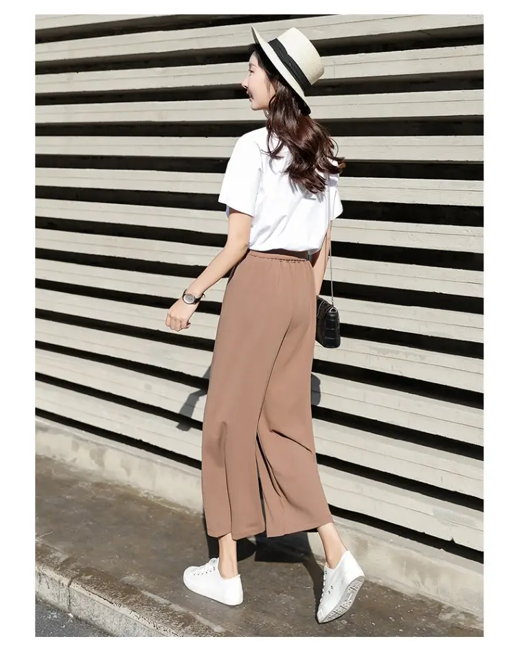 Women Wide Leg Pants Brown Chiffon 2023 Spring — feature 12