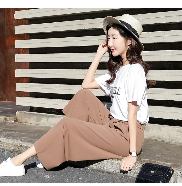 Women Wide Leg Pants Brown Chiffon 2023 Spring — feature 13