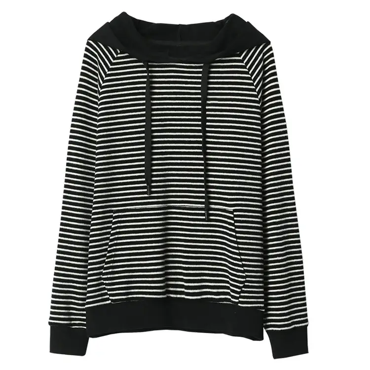 Women Fleece Lined Hooded Sweatshirt Black Striped 100kg — feature 7
