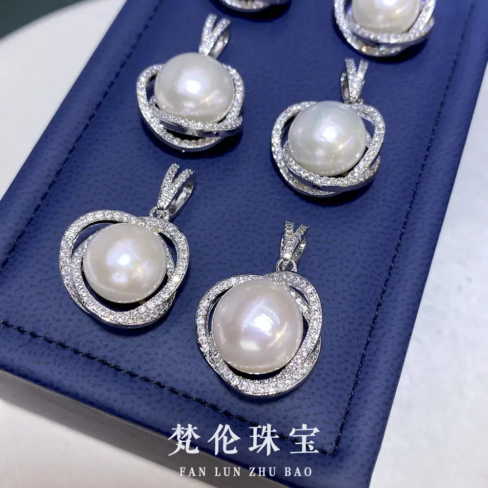 18K Gold Pearl Necklace Set 13mm Silver Plated - Image 2