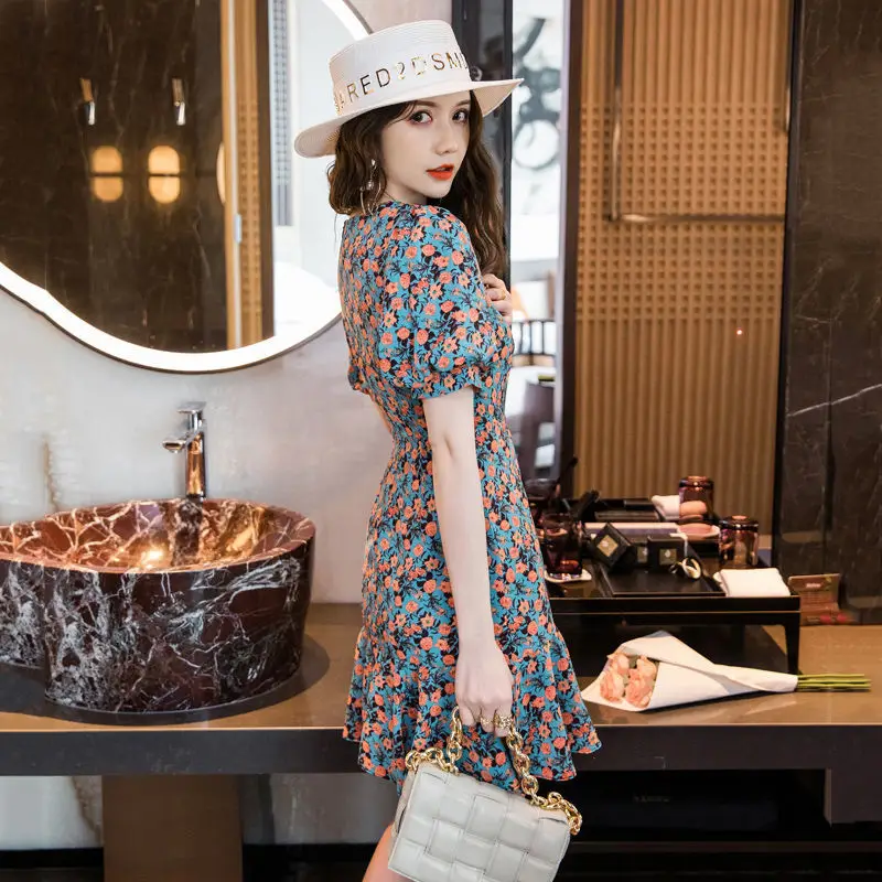 Waist-Cinching Floral Dress for Women Spring Summer - Image 3