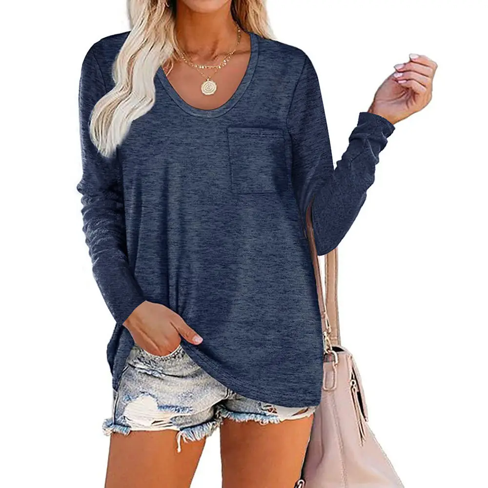 Women's Blue Long Sleeve T-Shirt with Patch Bag - Image 6