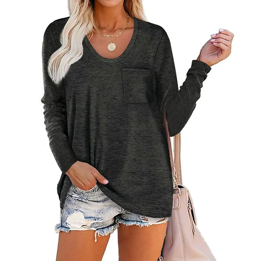 Women's Blue Long Sleeve T-Shirt with Patch Bag - Image 7