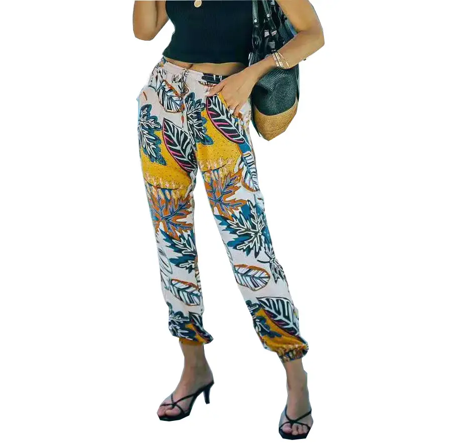 Women's Printed Cropped Pants Orange Blue 2021 - Image 6